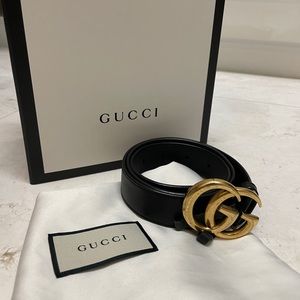 Leather belt with double G buckle